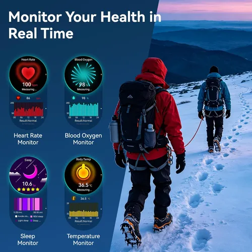 Vista 6 de Military Smart Watches for Men with LED Flashlight, Tactical Rugged Smart Watch with 1.45" HD, 3ATM Waterproof & Compass, Sports Fitness Tracker