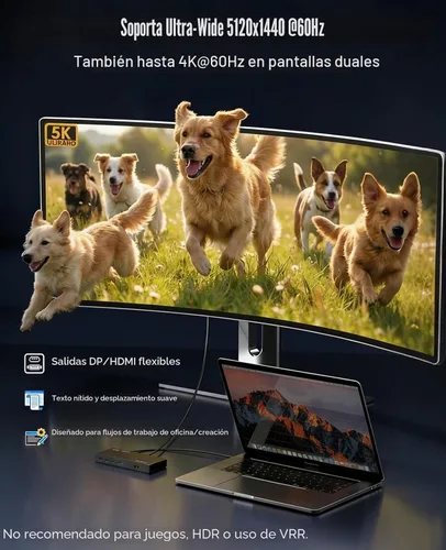 Vista 4 de Estación de acoplamiento WAVLINK Displaylink Dual 4K @60Hz Monitor para Mac, Windows Universal For USB 3.0/USB-C Laptop, 2 HDMI/DP, Gigabit