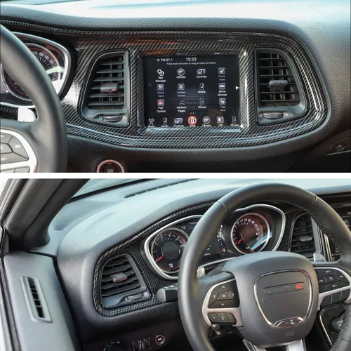 Vista 5 de JeCar Marco de tablero panel de mando compartimento central, accesorio decorativo interior compatible con Dodge Challenger 2015-2023, textura