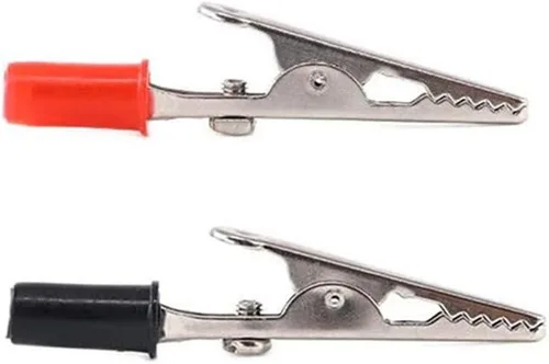 Vista 5 de Pinzas de cocodrilo de metal abrazaderas de prueba eléctricas con manos de plástico Kit rojo negro 20PCS
