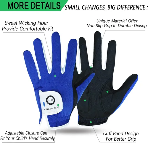 Vista 2 de FINGER TEN Kids Golf Glove 2 Pack Rain Hot Wet Grip