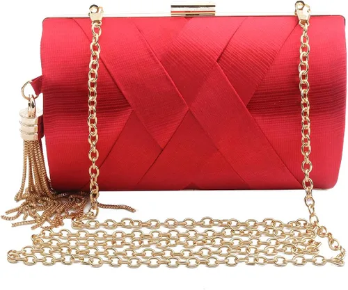 Vista 4 de Elegante bolsa de noche de seda con colgante de borla para mujer bolso de mano para novia boda graduación fiesta de salida nocturna