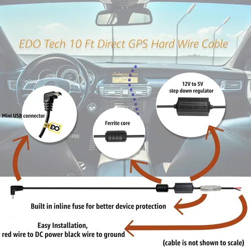 Vista 3 de EDO Tech - Kit de cable de alimentación para Garmin Nuvi DriveSmart 55lmt 56lmt 57lmt 58lmt 65lmt 66lmt 2495lmt 2497lmt 2539lmt 2555lmt 2557lmt