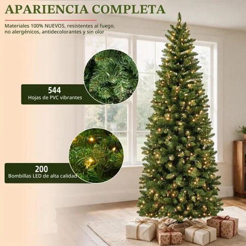 Vista 2 de Árbol de Navidad preiluminado con lápiz delgado de 6 pies con 10 200 luces LED blancas cálidas y multicolor, 544 puntas de ramas, pedal de pie Basic