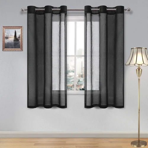 Vista 80 de DWCN Cortinas traslúcidas color verde frijol para sala de estar y dormitorio - Cortinas voile con aspecto de lino sintético con ojales en la parte