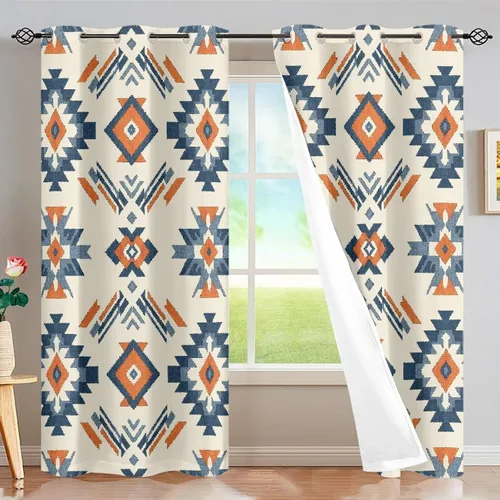 Vista 28 de Dreaweet African Tribal Blackout Curtains 63 Inch Long 2 Panels Set Bohemian Ethnic Geometric Grommet Top Thermal Insulated Curtains for Living Room