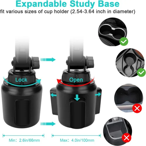 Vista 3 de Cup Holder Car Tablet Mount, Universal 360° Rotation Adjustable Long Arm Holder Stand for iPad Pro 12.9/11/10.5/9.7/Air/Mini 6/5/4, Galaxy Tab/Z