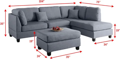 Vista 3 de Poundex Sofás tapizados/seccionales/sillones, gris