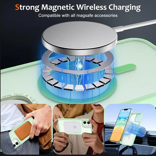 Vista 659 de Anuck - Funda magnética para iPhone 11 compatible con MagSafe, carcasa trasera mate translúcida dura, borde de TPU, delgada, resistente a impactos