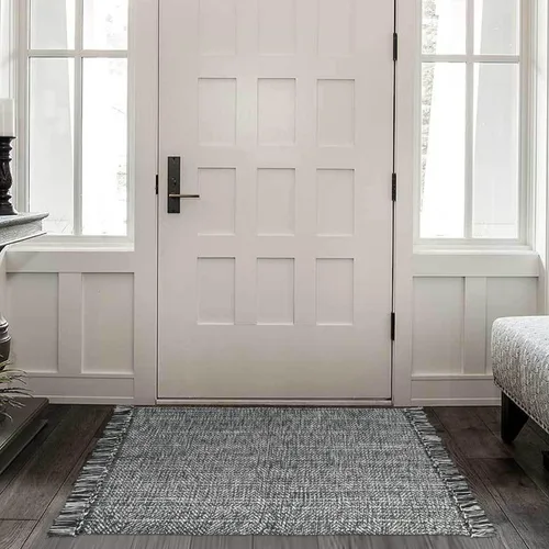 Vista 75 de Collive Alfombra de Baño Negra, 2' x 3' Tejida a Mano Lavable Alfombras Pequeñas de Cocina, Alfombra de Entrada Reversible de Algodón Alfombra