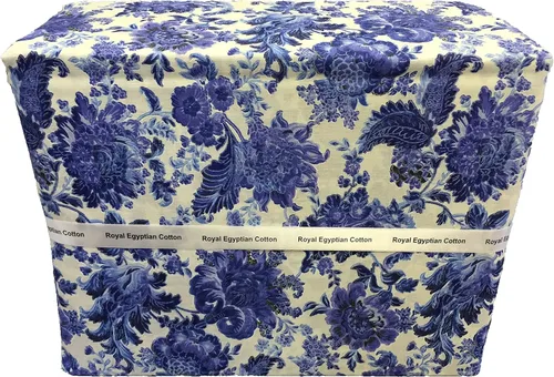 Vista 4 de El juego de 4 sábanas de 500 hilos con estampado floral azul de polialgodón de lujo incluye: 1 plano, 1 sábana bajera y 2 fundas de almohada, juego