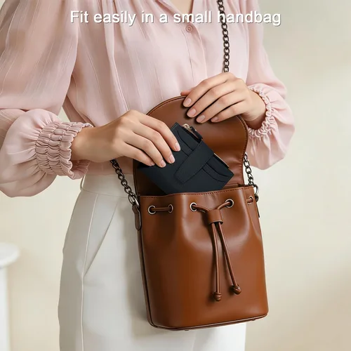 Vista 6 de oscaurt Billetera pequeña para mujer con bloqueo RFID, de dos pliegues, compacta, para tarjetas de crédito, de piel, con bolsillo con cremallera