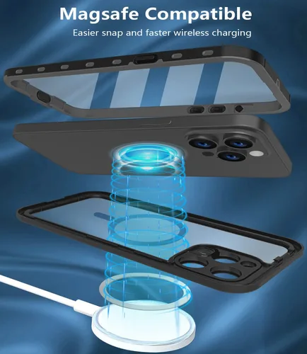 Vista 6 de Funda impermeable diseñada para iPhone 14 Pro Max, a prueba de golpes y polvo con protector de pantalla, funda protectora de cuerpo completo