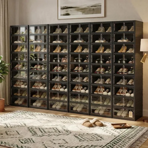 Vista 26 de Organizador de Zapatos Plegable Caja de Almacenamiento, Estante de Zapatos Plegable Portátil Extra Grande para Closet, Caja de Almacenamiento