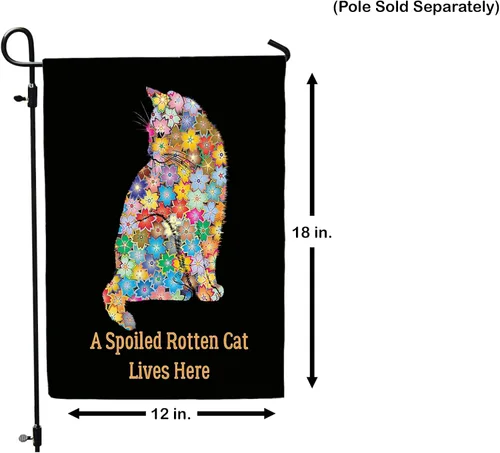 Vista 3 de Bandera de jardín con gato podrido y mimado, decoración de banderas de jardín de gato de doble cara, colorido diseño de bienvenida, regalo