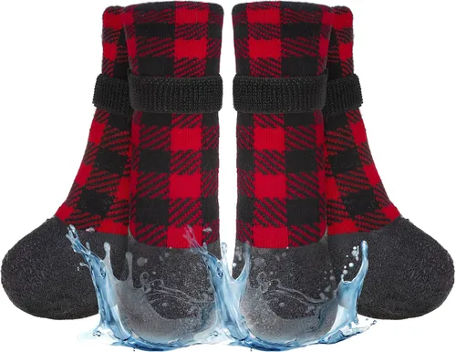 Vista 16 de BEAUTYZOO Calcetines impermeables para perros para evitar que lamen las patas, calcetines navideños para perros para suelos de madera dura