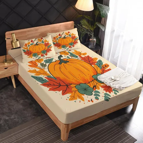 Vista 2 de Juego de sábanas para decoración de otoño, tamaño individual, sábanas de microfibra suave, bolsillo profundo, sábanas y fundas de almohada