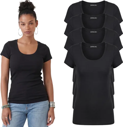 Vista 79 de Emmalise - Camiseta de manga corta para mujer, cuello redondo, estilo básico, pack de valor, tallas junior y grandes