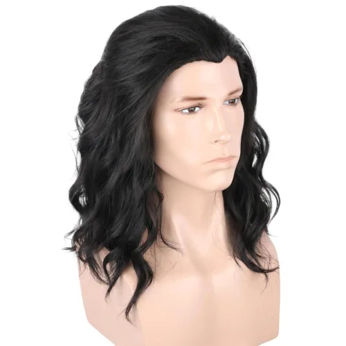 Vista 3 de Peluca de fiesta de disfraces de Halloween de cabello rizado para hombre negro