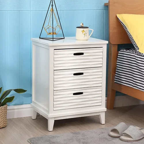 Vista 6 de Mesita de noche, mesita de noche, mesita de noche moderna blanca con 3 cajones, mesita de noche de madera/organizador de armario para espacios