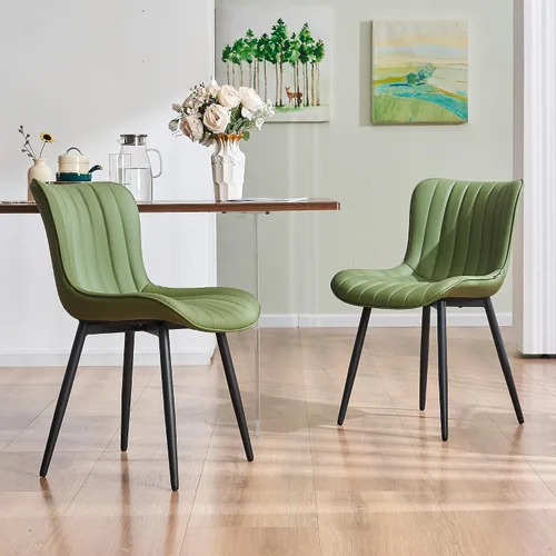 Vista 11 de YOUNUOKE - Juego de 2 sillas de comedor modernas de mediados de siglo, piel sintética azul Faux leather upholstery with blue metal legs. Fits