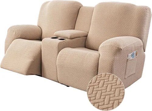 Vista 25 de Genina Funda para Silla Reclinable, Fundas Elásticas para Sillas Reclinables, Fundas para Sofá Reclinable con Rayas Jacquard, Fundas para Sofá