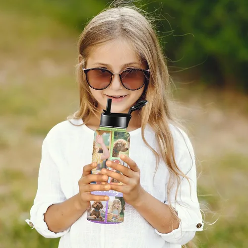 Vista 5 de Botella de agua personalizada con foto, botella de agua deportiva de acero inoxidable con imagen personalizada para niños, hombres y mujeres