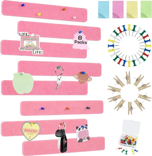 Vista 7 de Vuzvuv - Tablón de anuncios de corcho de visión grande de 28 x 16 pulgadas, color rosa para oficina en pared Compact Soft Felt Pin Board, 28x16in