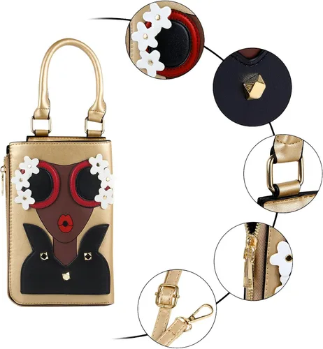 Vista 5 de Kuang Women Novelty Lady Face Shoulder Bags Funky PU Leather Top Handle Satchel Handbags Clutch Purse for Women