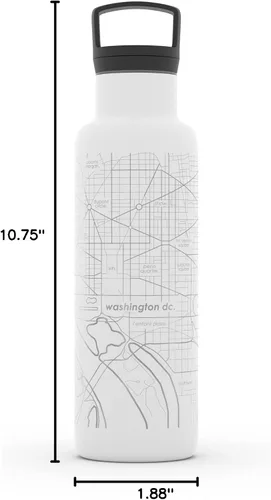 Vista 4 de Well Told Botella de agua aislada con mapa de Washington DC grabado, botella de acero inoxidable grabada (21 onzas, blanco) botella aislada de mapa