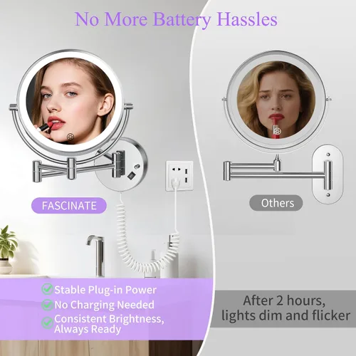 Vista 7 de Wall Mounted Makeup Mirror with Lights, Double-Sided Magnifying, Plug-in Lighted Vanity Mirror with 3 Color Modes, 20X/1X Dimmable Brightness, 360°