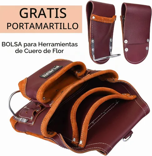 Vista 2 de Bolsa profesional de 10 bolsillos para herramientas de carpintero Cuero de grano premium resistente, soporte de marco ajustable de refuerzo