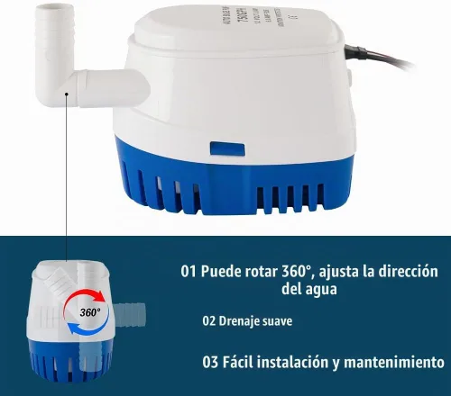 Vista 4 de Bomba de sentina marina automática de 12 V 750 GPH con interruptor de flotador integrado, bomba de agua sumergible de encendido/apagado automático