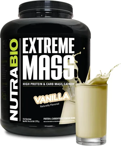 Vista 10 de NutraBio Extreme Mass Gainer Proteína en Polvo, 53G de Proteína, Ganador de Peso Limpio, Aumenta la Masa Muscular, Ácidos Aminados de Espectro