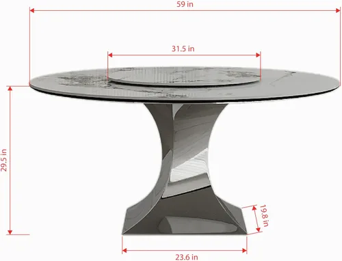 Vista 5 de Mesa de comedor redonda, mesa de comedor de piedra sinterizada blanca, base moderna de acero inoxidable sólido