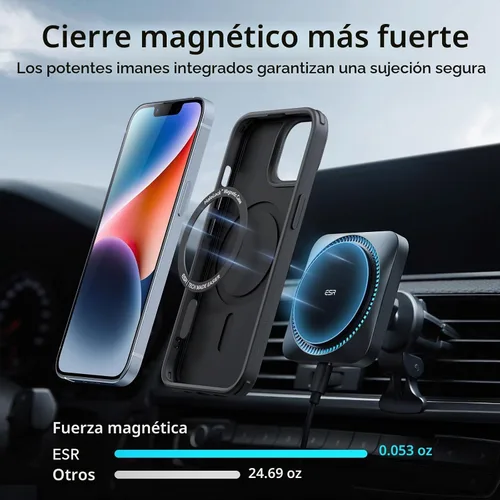 Vista 3 de ESR Funda magnética híbrida con HaloLock, compatible con iPhone 14 y 13, compatible con MagSafe, protección de grado militar a prueba de golpes Negro