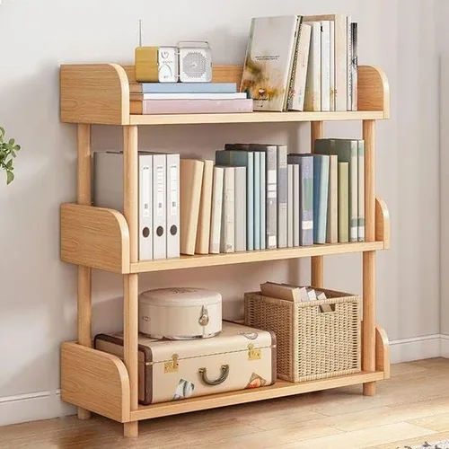 Vista 10 de Estantería de 3 niveles, estantería estándar para el hogar, moderna estantería de madera con estantes rectangulares para dormitorio, oficina Blanco