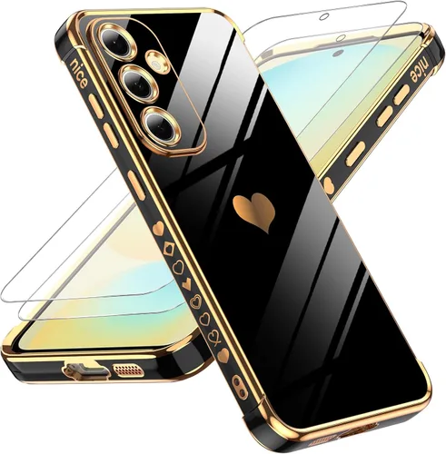 Vista 91 de LeYi Funda para Motorola-G 2025: Love Heart Plating Luxury, Negro
