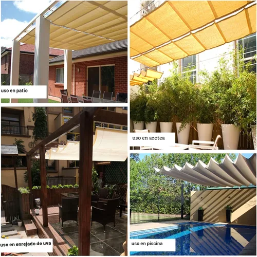 Vista 3 de Velas retráctiles de sombra ondulada, cubierta telescópica para pérgola con kit de montaje, toldo de techo con protección solar anti-UV, cubierta