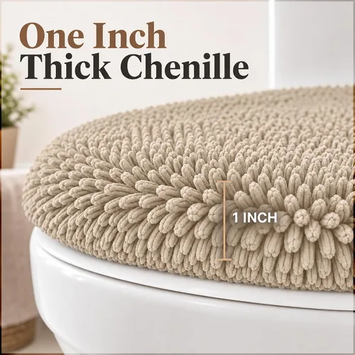Vista 5 de Mayshine - Cubierta de microfibra tipo shaggy para la tapa del asiento del baño, estándar para baño Beige