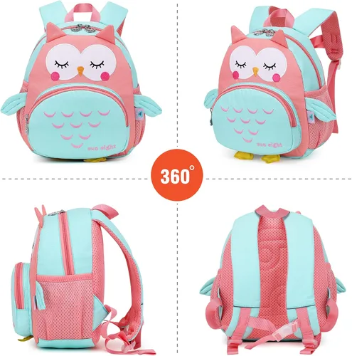 Vista 5 de Reqinqin Toddler Backpack for Girls 3D Animal Cartoon Owl School Travel Kids Backpack For Baby Girl Boy 1-5 Years Waterproof Mini Backpack for