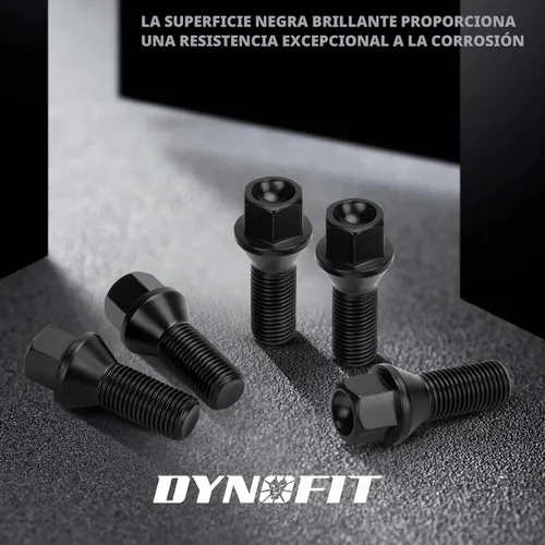 Vista 6 de Dynofit - Pernos de 14x1.5 compatibles con Audi, vástago de 27mm, 52mm de alto, pernos de rueda cónicos de asiento aftermarket para A1 A2 A3 A4 A8
