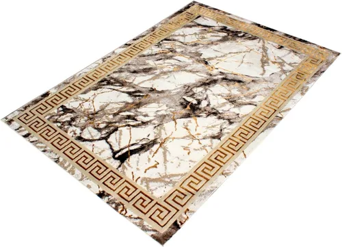 Vista 9 de Alfombra abstracta moderna de mármol de 5 x 7 Pila mediana antideslizante y duradera Bordes dorados con respaldo de cuero Mejor alfombra