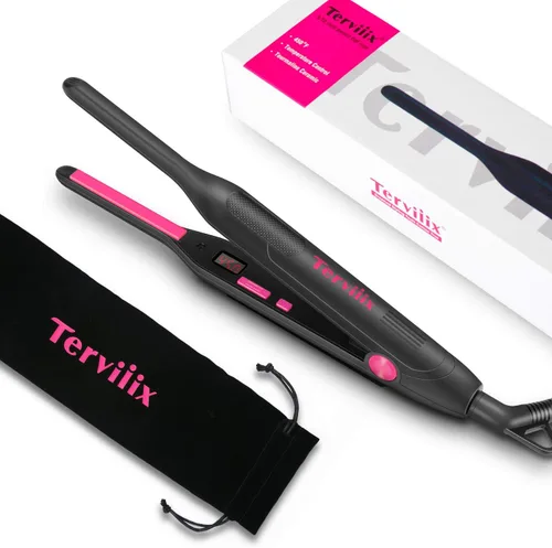 Vista 7 de Terviiix Plancha plana de lápiz para cantos y cabello corto, alisador de pelo pequeño de 3/10 pulgadas para hombres, mini plancha plana de cerámica