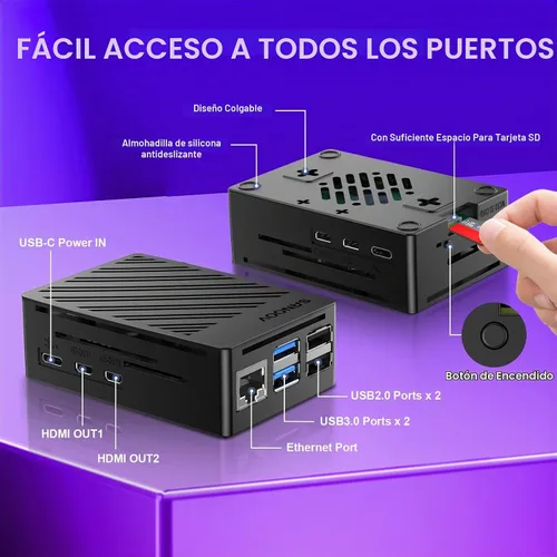 Vista 4 de Kit Básico SANOOV para Raspberry Pi 5 4GB RAM con Enfriador Activo, Placa Única Rpi 5 4GB y Estuche ABS Incluido