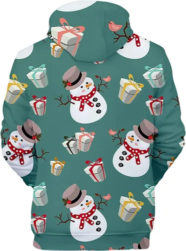 Vista 3 de Ceboyel Sudadera con capucha con estampado 3D de muñeco de nieve para mujer, sudadera divertida de Navidad, suéter lindo y alegre, ropa de moda 2023