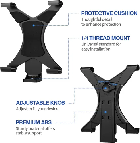 Vista 7 de MoKo Soporte para tablet, adaptador de trípode ajustable de 7 a 11 pulgadas, compatible con iPad, Galaxy Tab y más, negro (trípode no incluido)