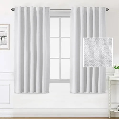 Vista 31 de H.VERSAILTEX Cortinas 100% opacas con aspecto de lino para dormitorio, cortinas de bloqueo de luz con doble cara de lino con pestaña trasera