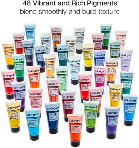 Vista 14 de KINGART PRO Artist Quality - Juego de pintura acrílica de 48 piezas, tubos de 0.74 onzas, juego de 48 colores únicos y altamente pigmentados
