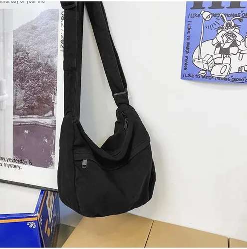 Vista 2 de Bolso bandolera de lona retro Lazy Y2k bolso cruzado bohemio estilo hada grunge Harajuku bolso de mano casual Negro talla única